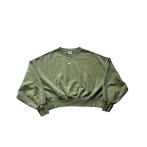 Nike Womens Green Embroidered Center Swoosh Crop Top Sweater Size Medium
